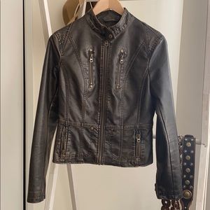 Faux Brown Leather Moto Jacket